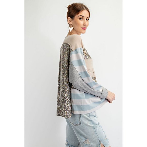 Easel top long sleeve Stripe Floral Print Cotton Oversized easel shirt NEW small - Picture 4 of 5